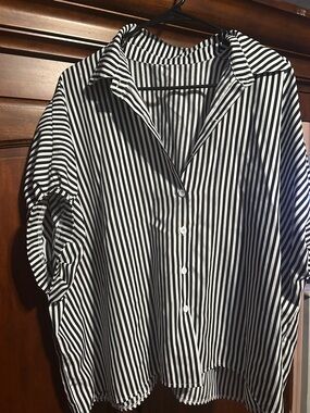SHEIN Black and White Vertical Stripe Button-Down Shirt